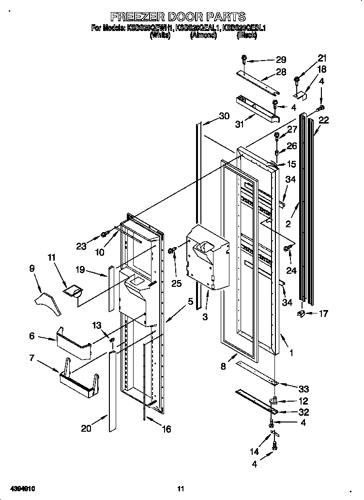 KitchenAid KSBS20QEWH1 freezer door diagram