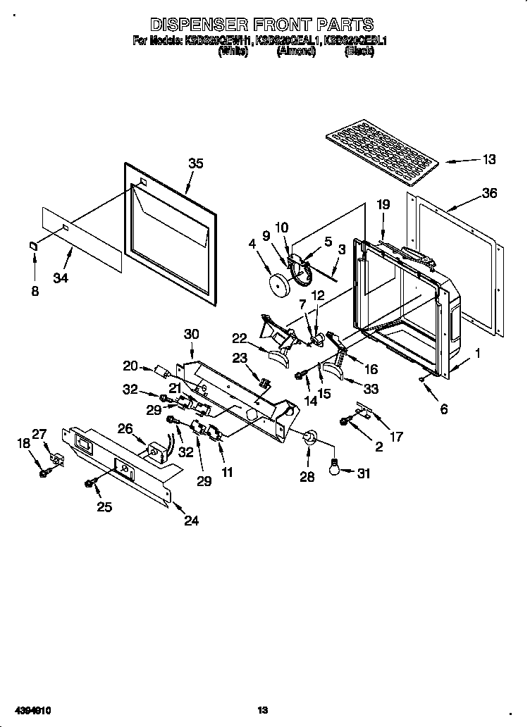 KitchenAid KSBS20QEWH1 dispenser front diagram
