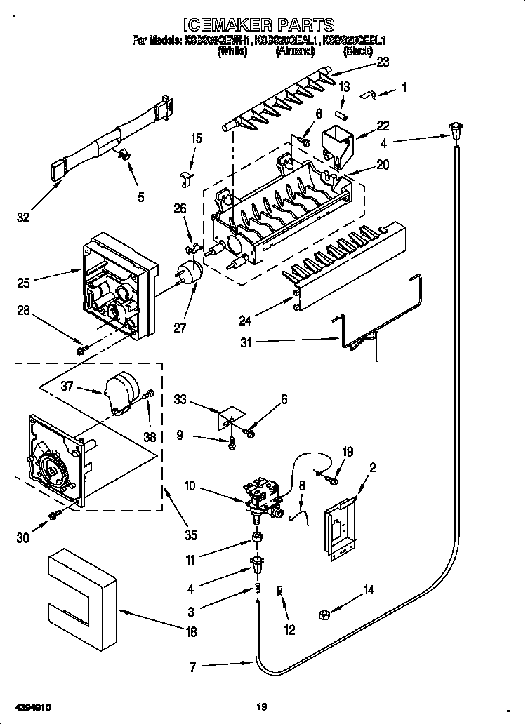KitchenAid KSBS20QEWH1 icemaker diagram