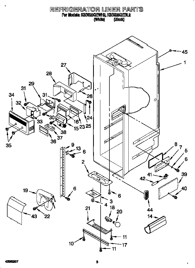 KitchenAid KSBS20QEBL2 refrigerator liner diagram