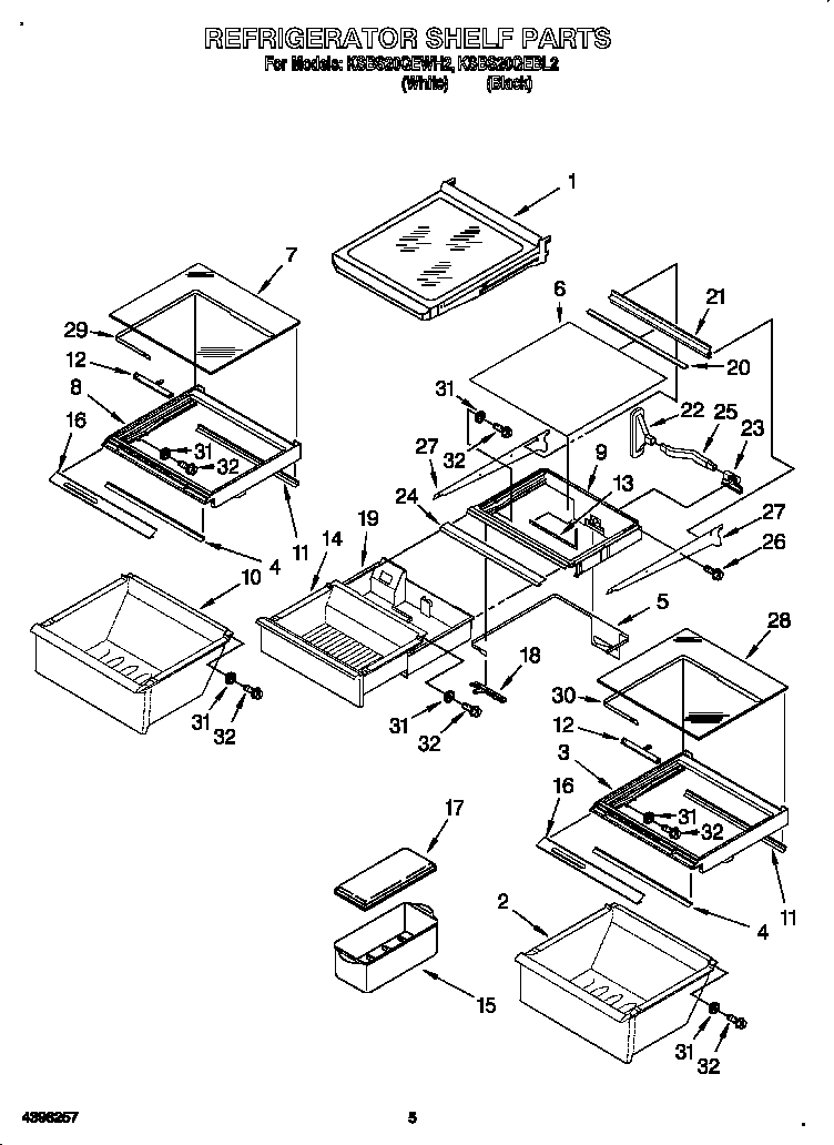 KitchenAid KSBS20QEBL2 refrigerator shelf diagram