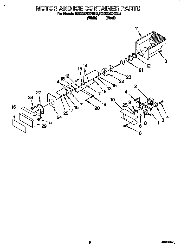 KitchenAid KSBS20QEBL2 motor and ice container diagram