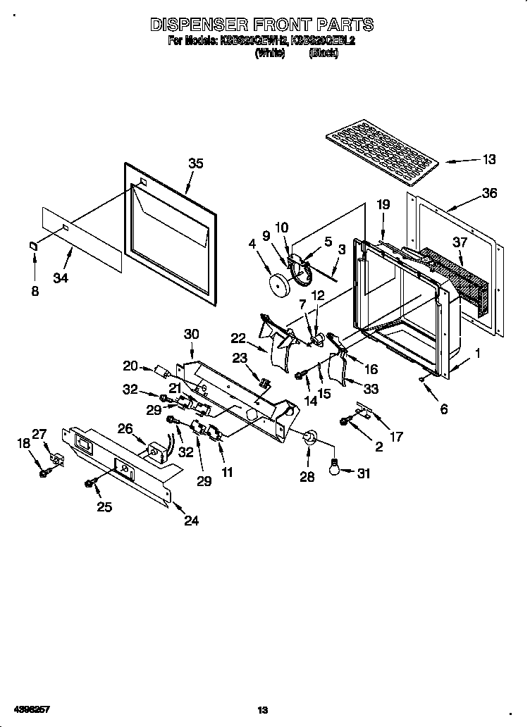 KitchenAid KSBS20QEBL2 dispenser front diagram