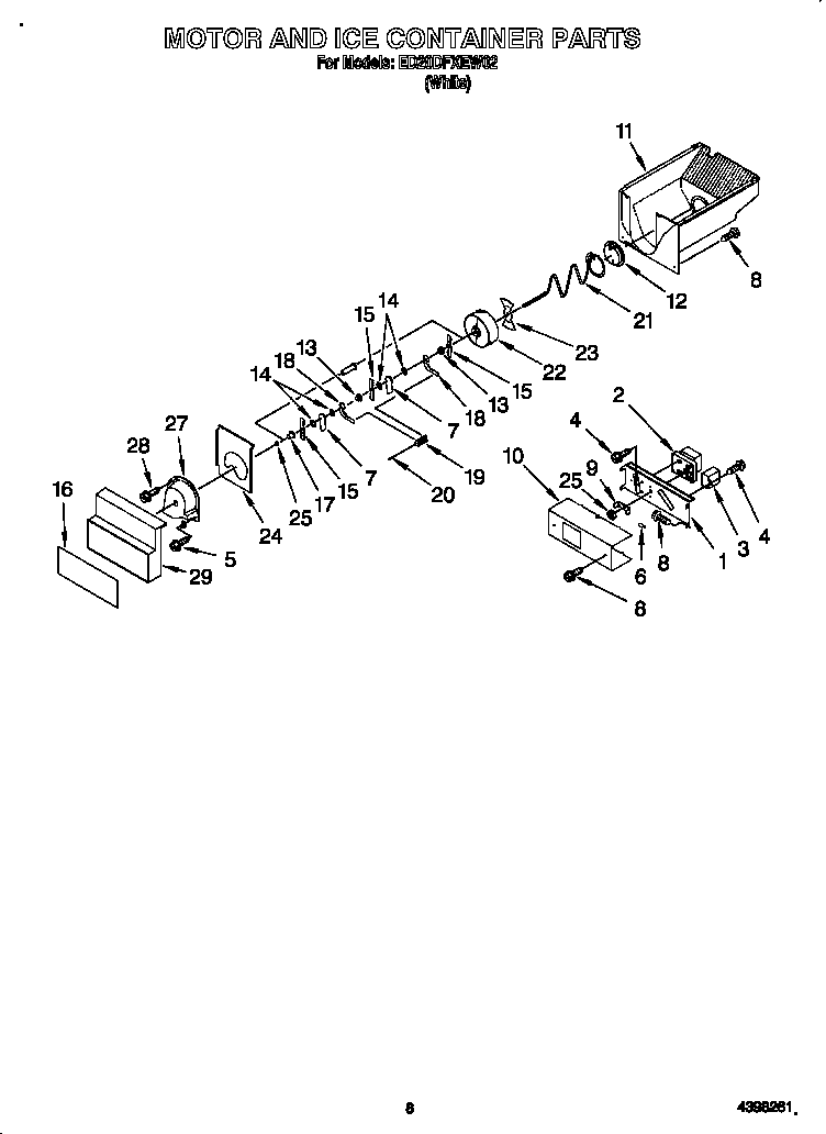 Whirlpool ED20DFXEW02 motor and ice container diagram