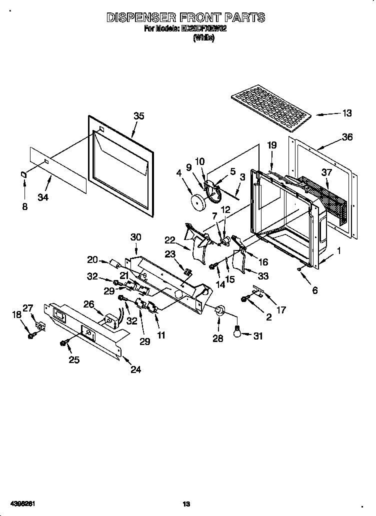 Whirlpool ED20DFXEW02 dispenser front diagram