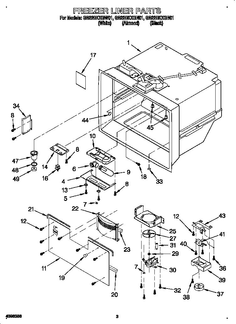 Whirlpool GB22DKXGB01 freezer liner diagram