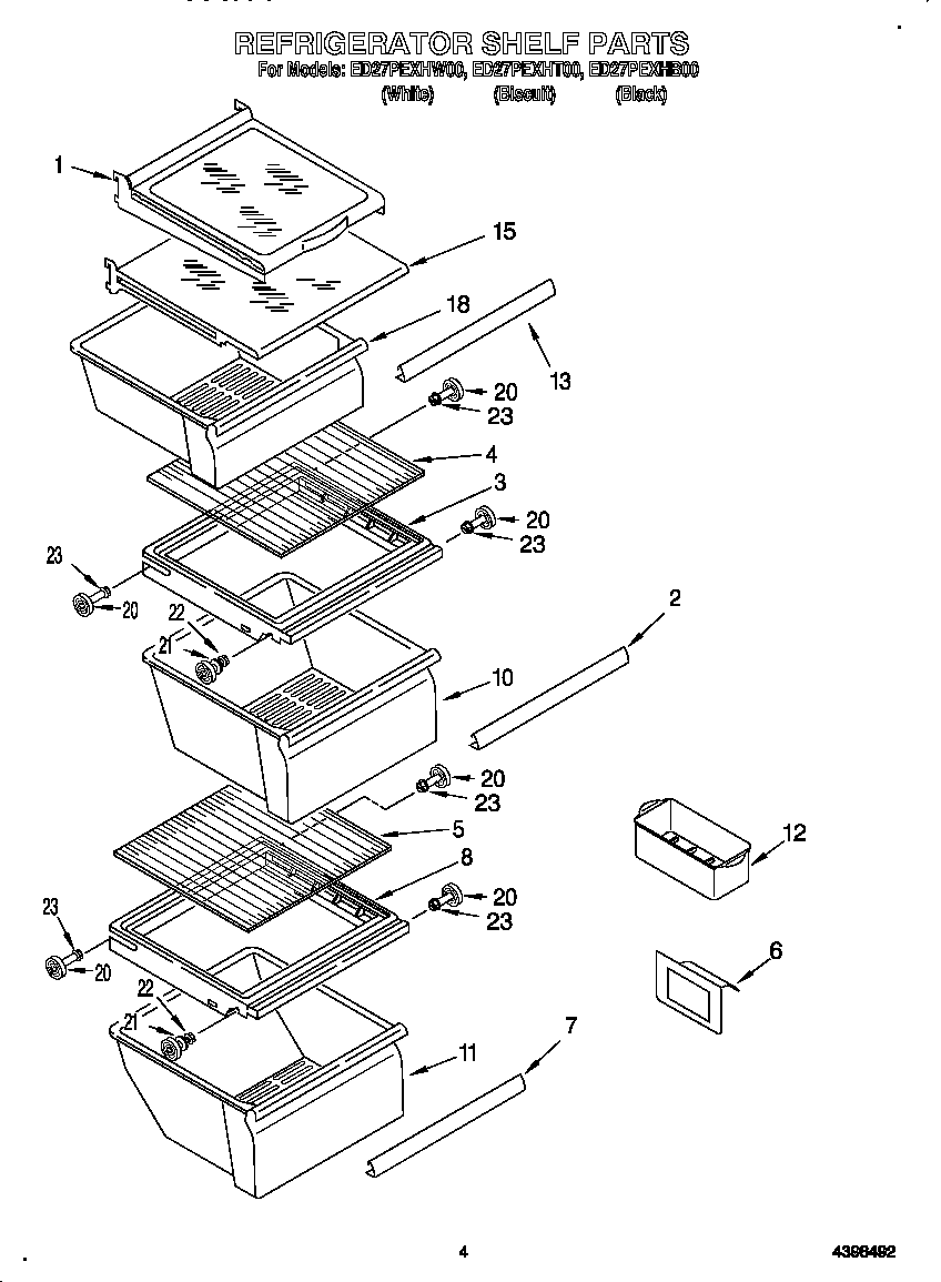 Whirlpool ED27PEXHB00 refrigerator shelf diagram