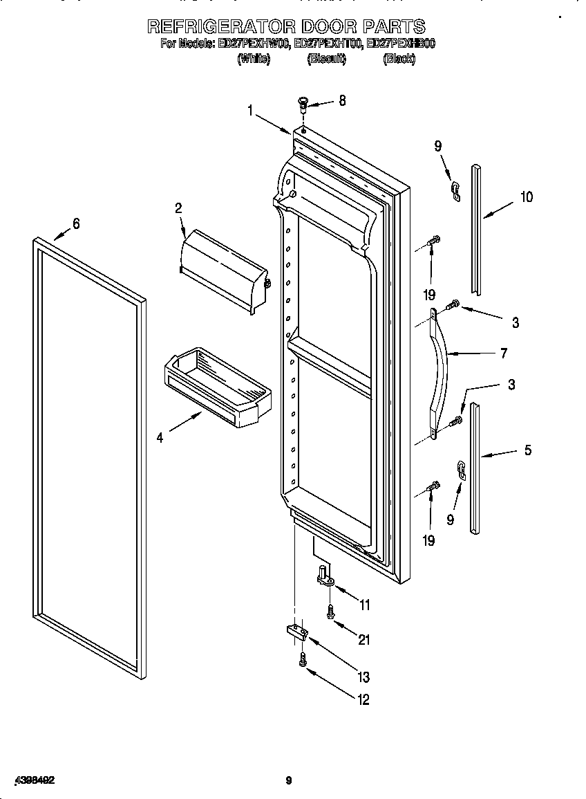 Whirlpool ED27PEXHB00 refrigerator door diagram