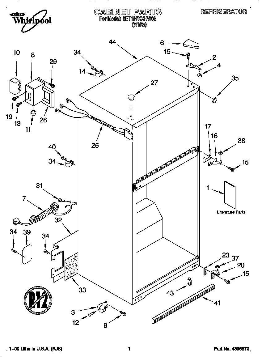 Whirlpool 6ET19PKXHW00 cabinet diagram