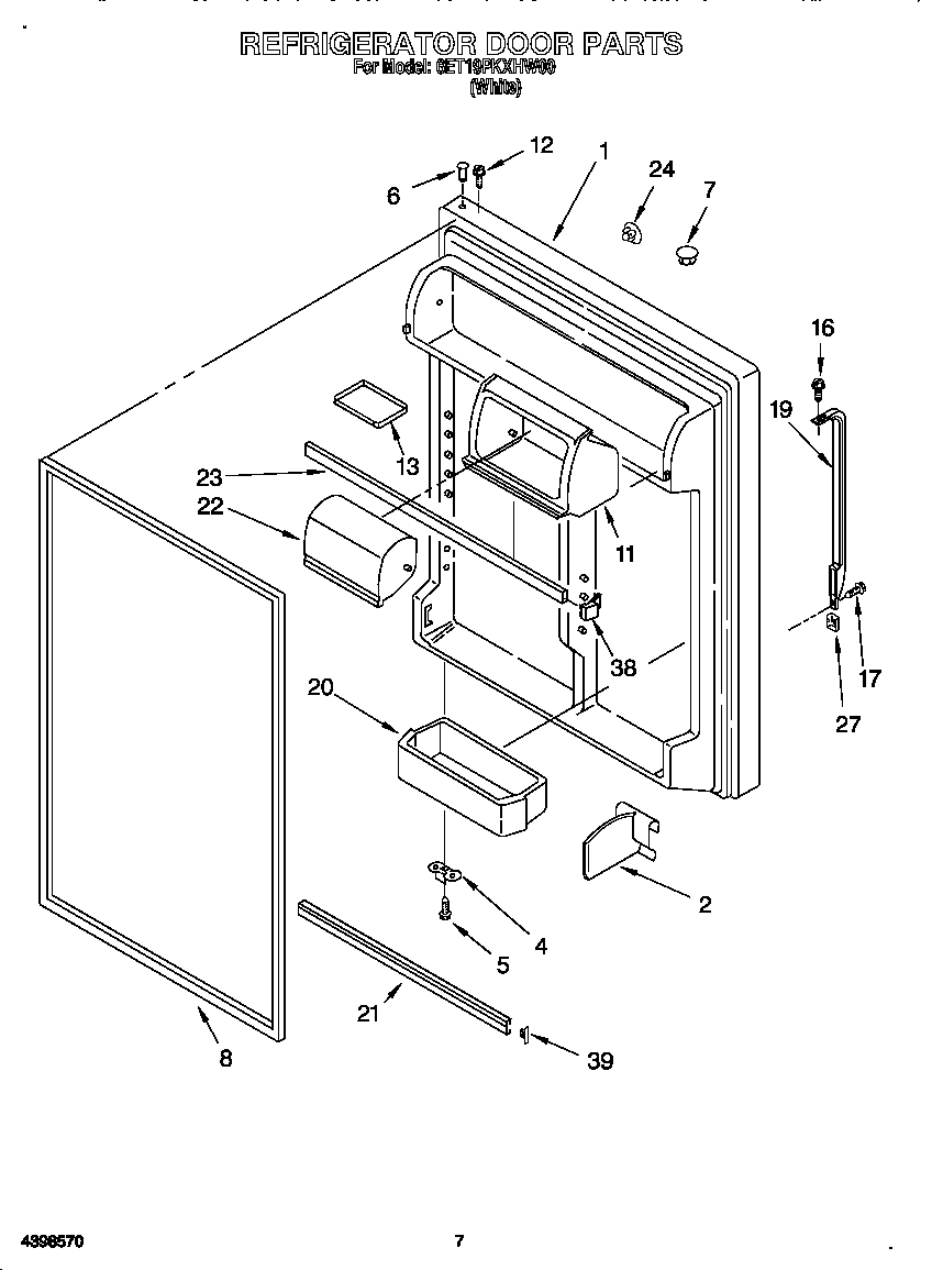 Whirlpool 6ET19PKXHW00 refrigerator door diagram