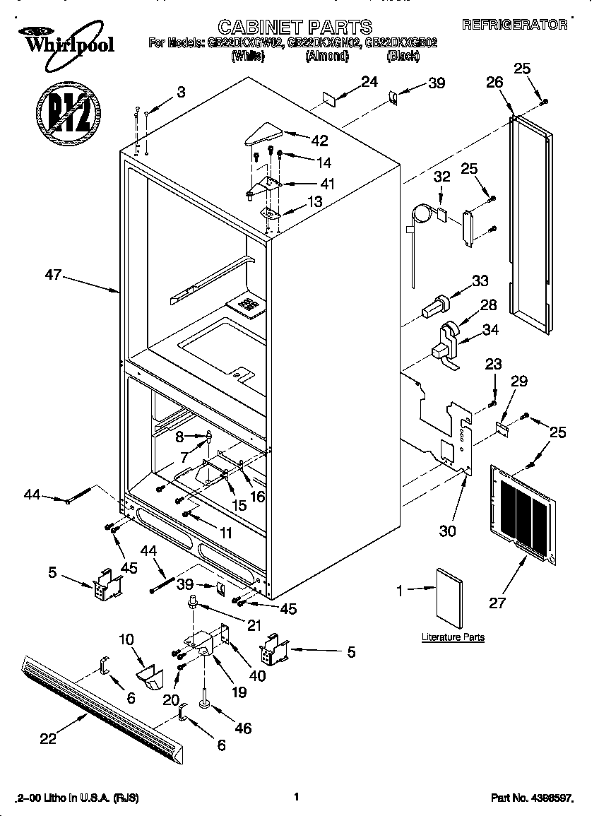 Whirlpool GB22DKXGN02 cabinet diagram