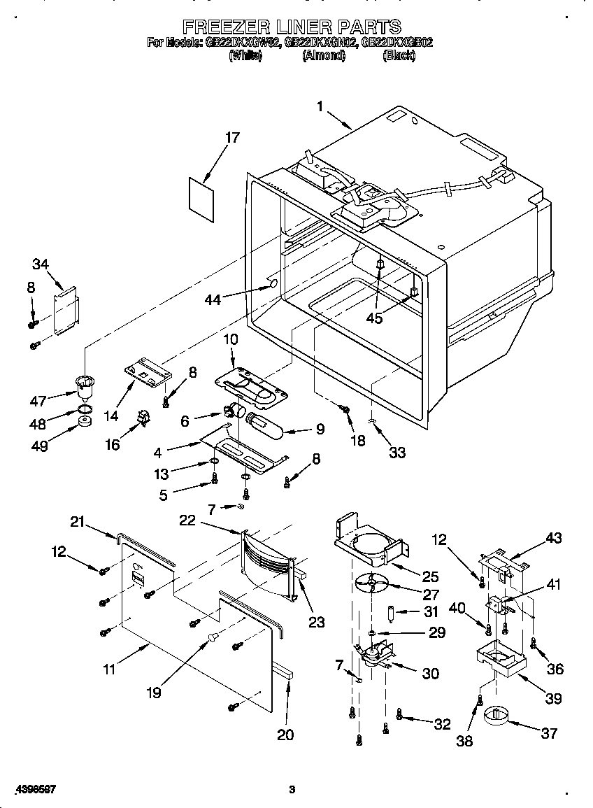 Whirlpool GB22DKXGN02 freezer liner diagram