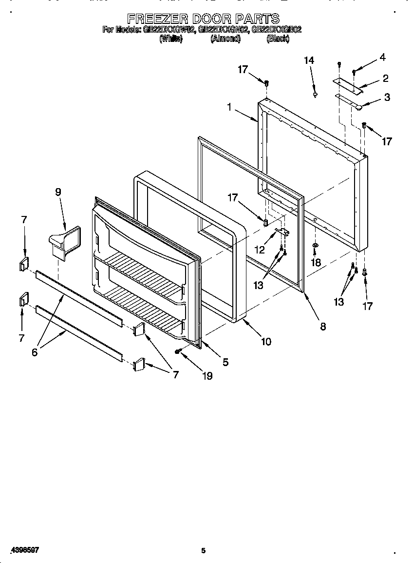 Whirlpool GB22DKXGN02 freezer door diagram