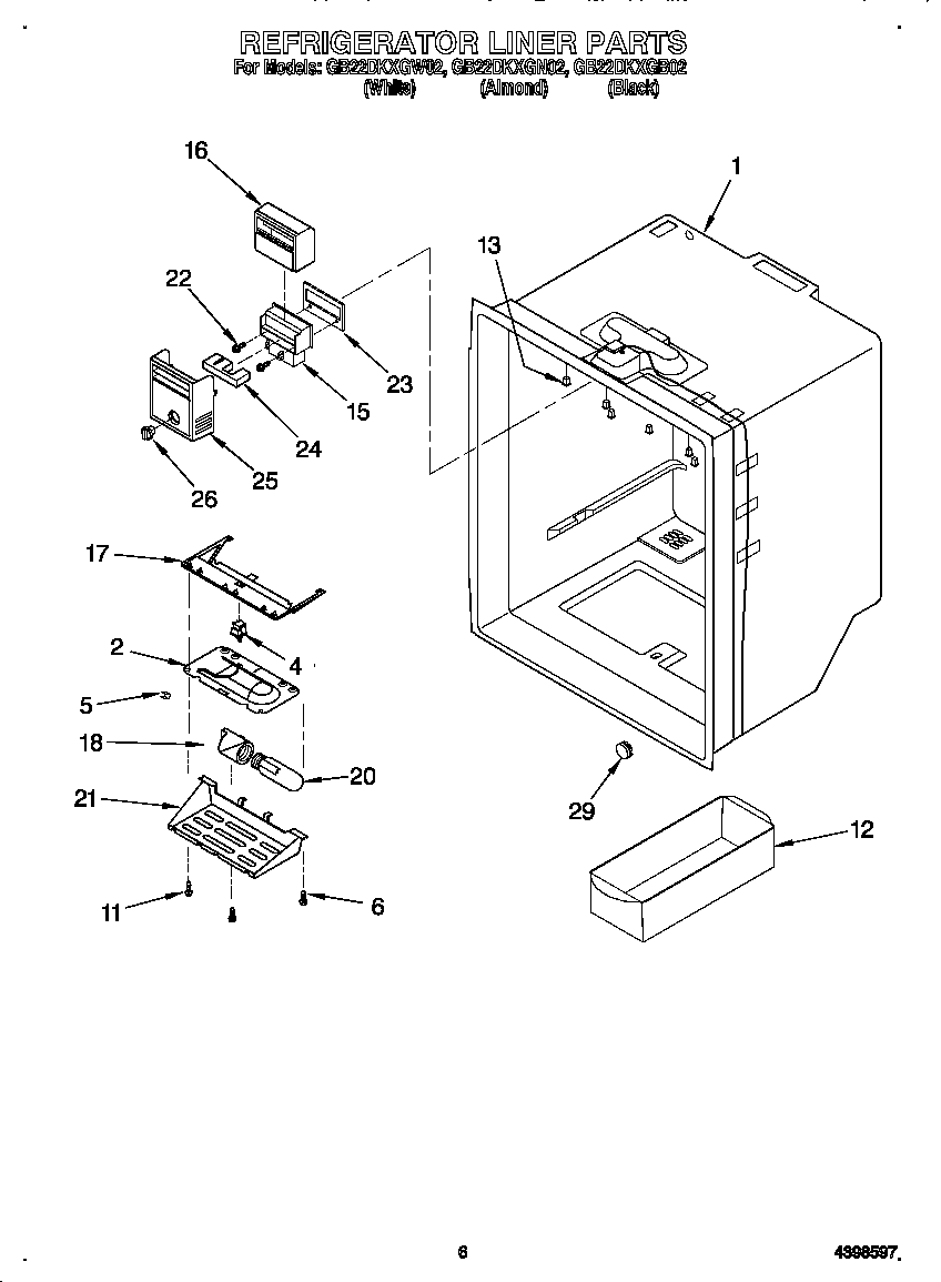 Whirlpool GB22DKXGN02 refrigerator liner diagram