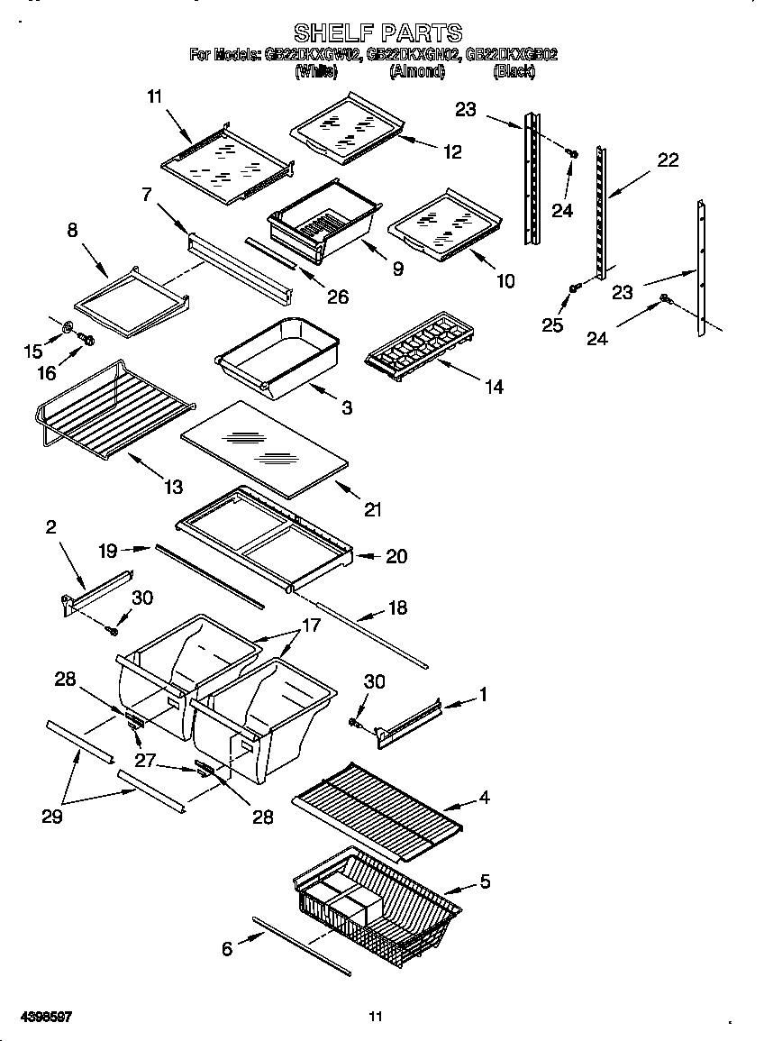 Whirlpool GB22DKXGN02 shelf diagram