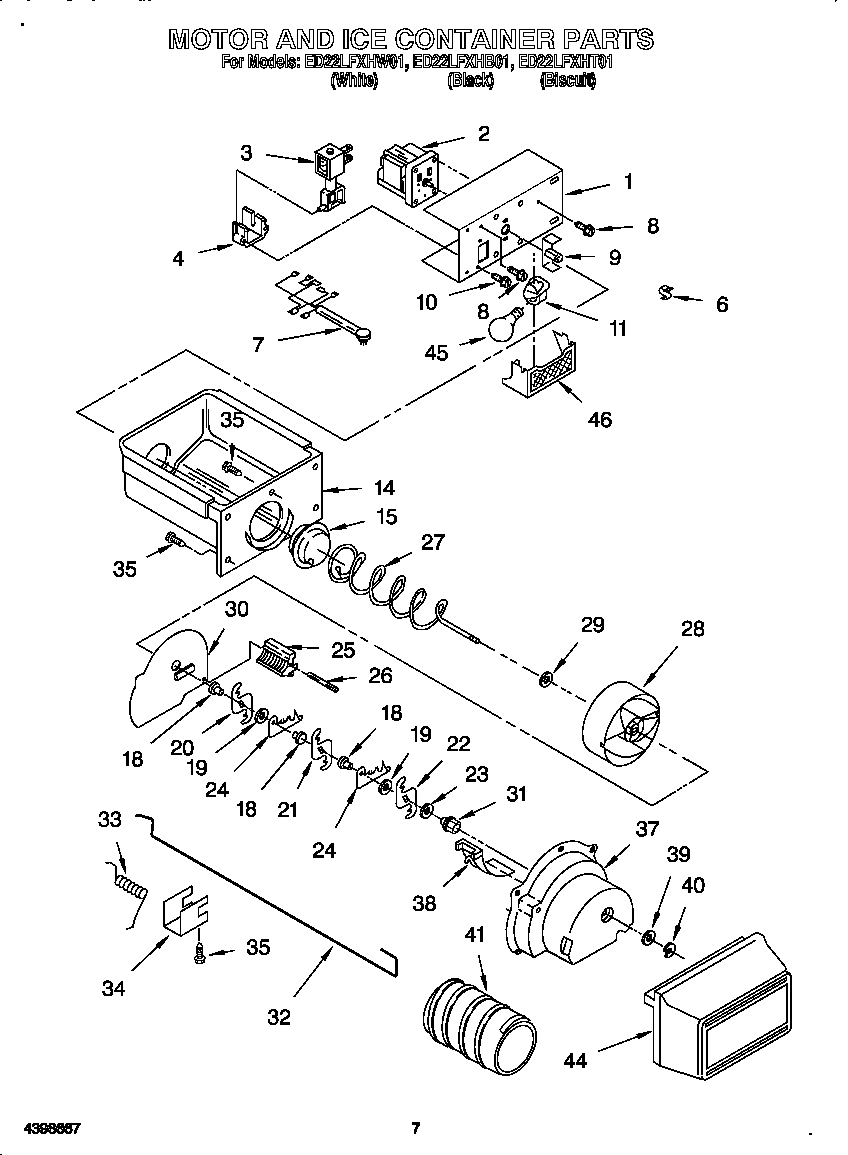 Whirlpool ED22LFXHT01 motor and ice container diagram