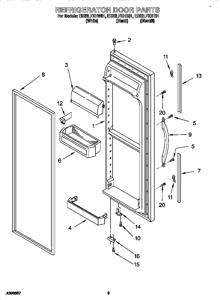 Whirlpool ED22LFXHT01 refrigerator door diagram