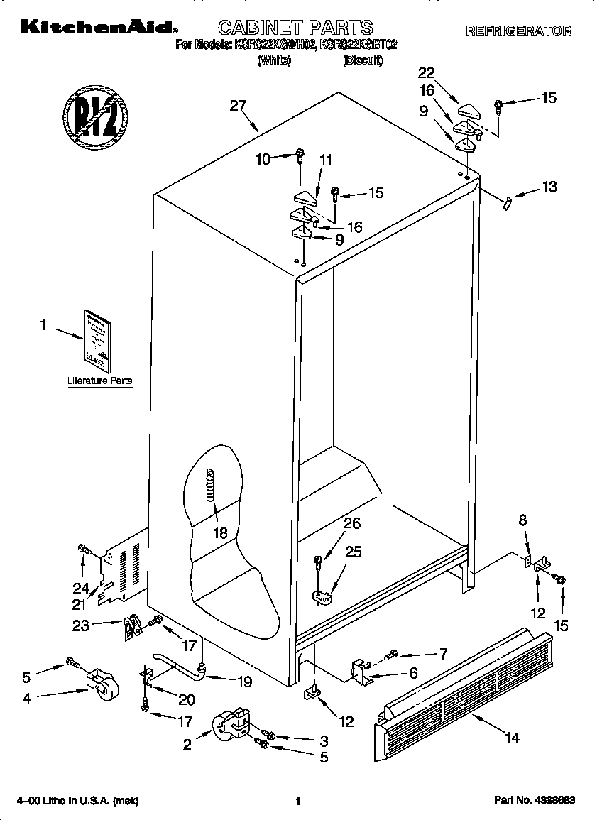 KitchenAid KSRS22KGBT02 cabinet diagram