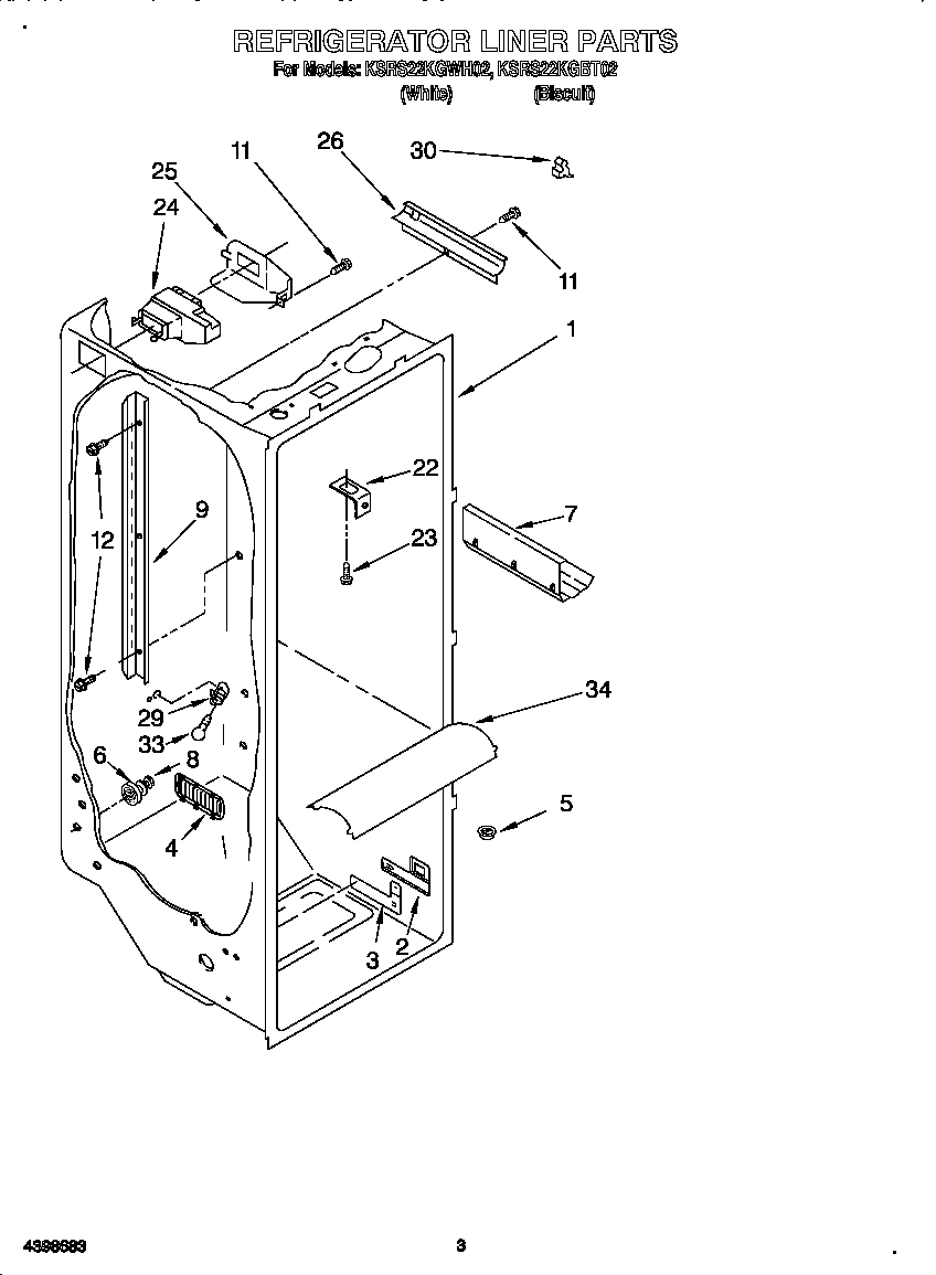 KitchenAid KSRS22KGBT02 refrigerator liner diagram