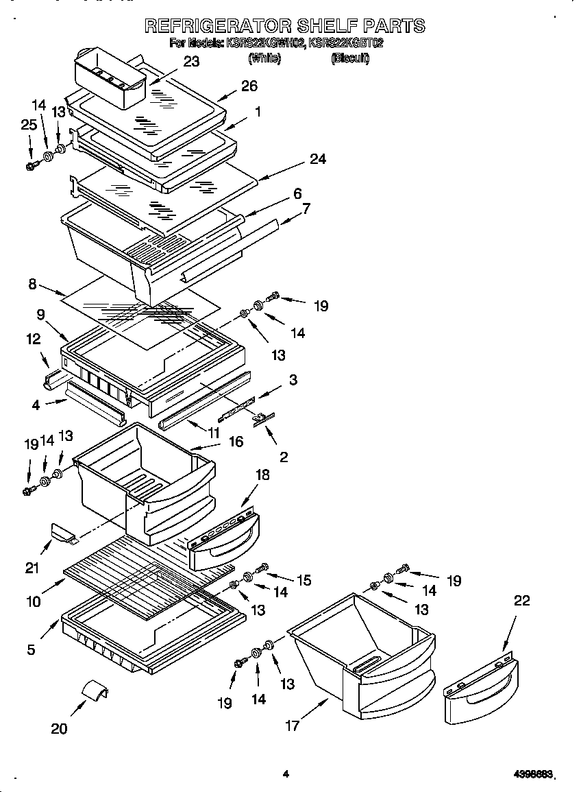KitchenAid KSRS22KGBT02 refrigerator shelf diagram