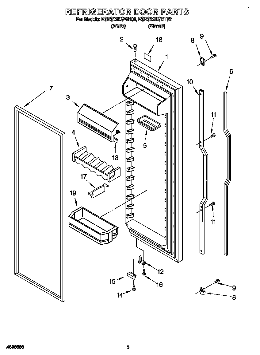 KitchenAid KSRS22KGBT02 refrigerator door diagram