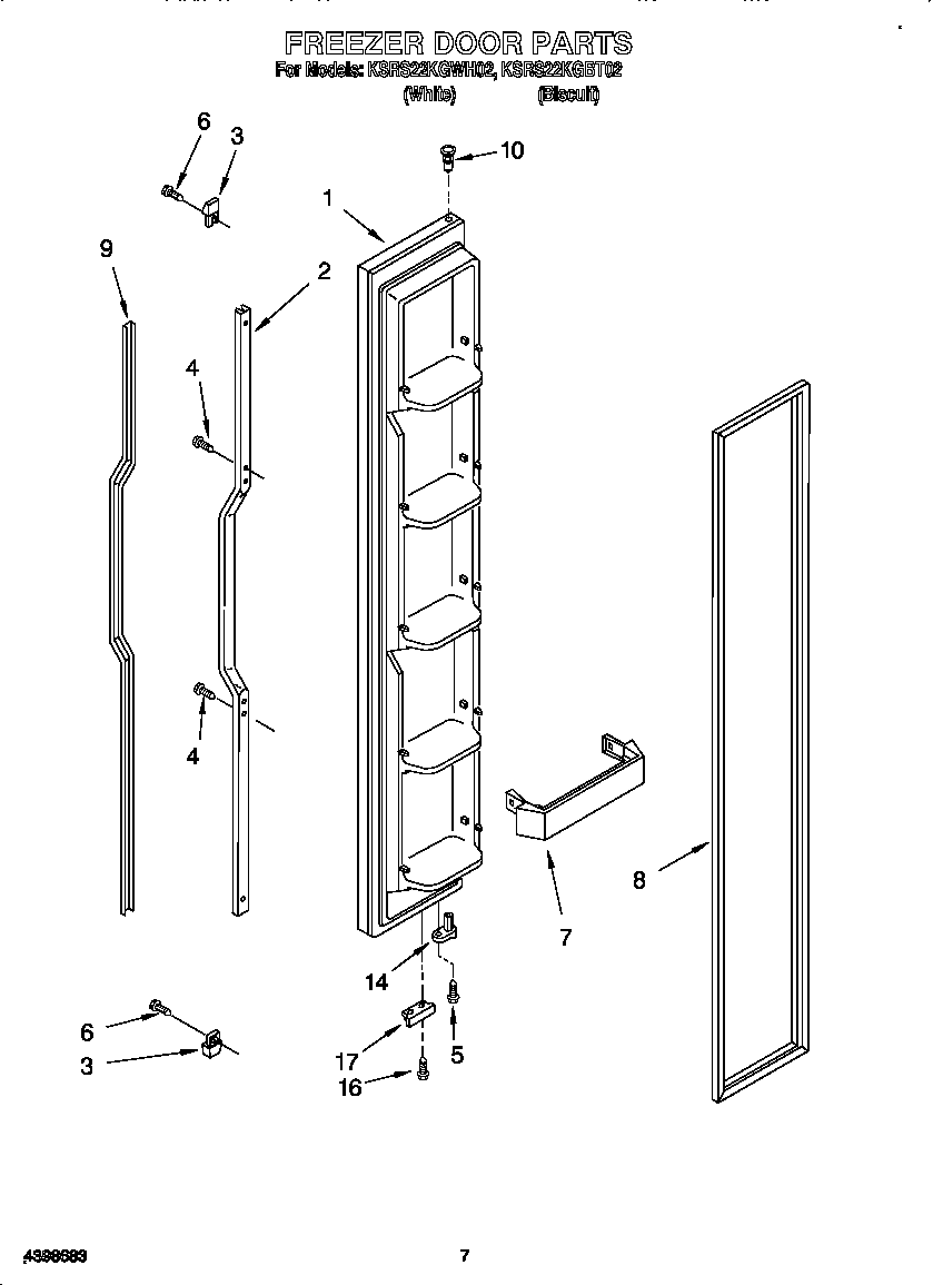 KitchenAid KSRS22KGBT02 freezer door diagram