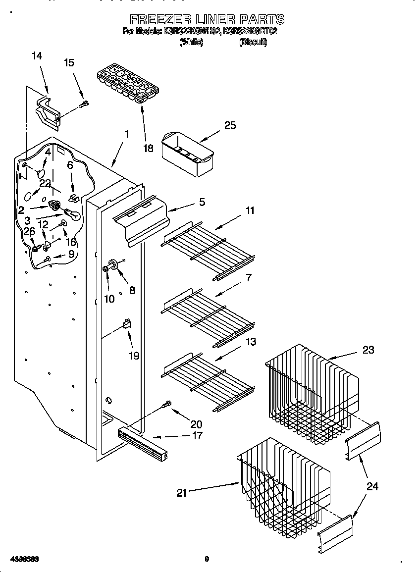KitchenAid KSRS22KGBT02 freezer liner diagram