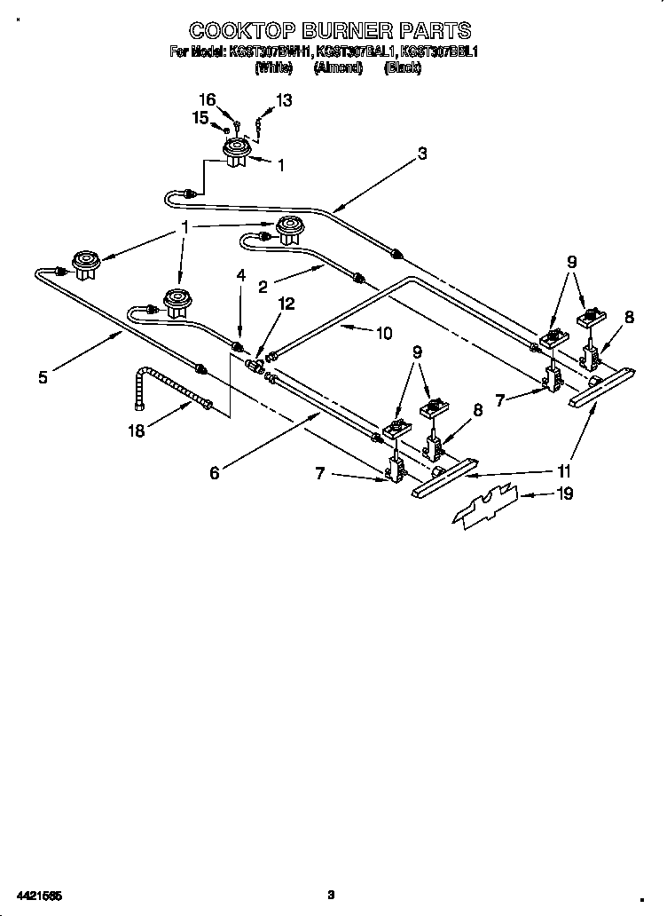 KitchenAid KGST307BAL1 cooktop burner diagram
