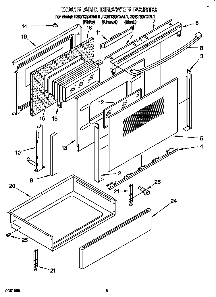 KitchenAid KGST307BAL1 door and drawer diagram