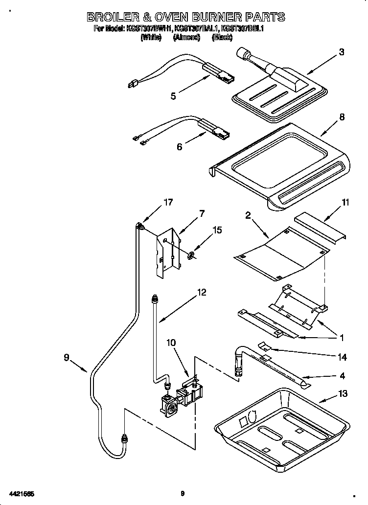 KitchenAid KGST307BAL1 broiler and oven burner diagram