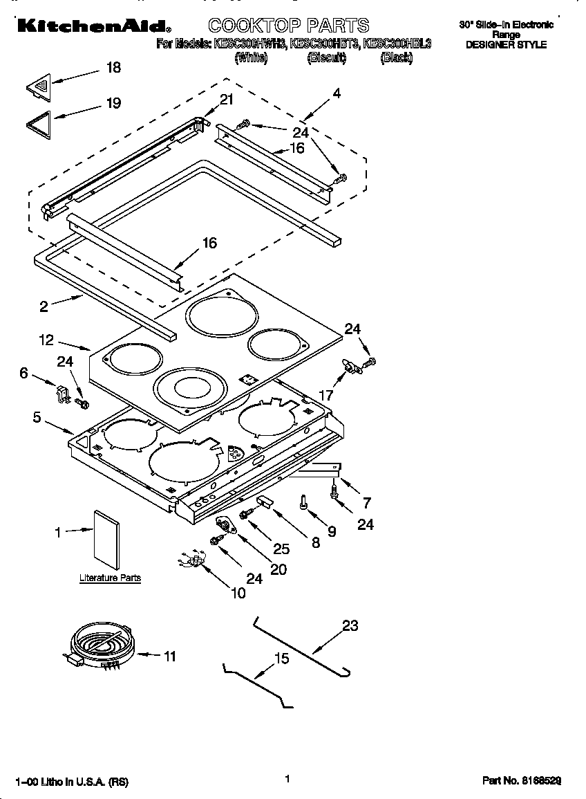 KitchenAid KESC300HWH3 cooktop diagram