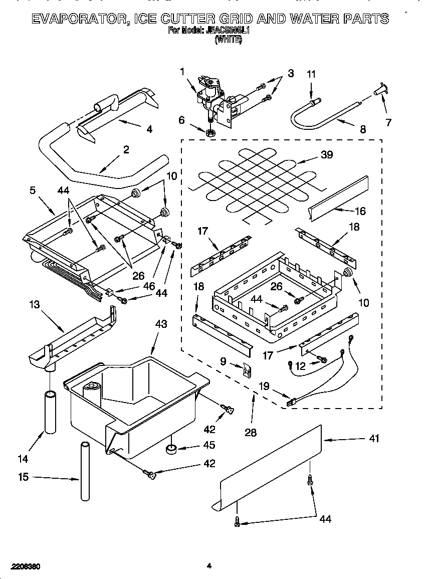 Whirlpool JEACS50SL1 evaporator, ice cutter grid and water diagram
