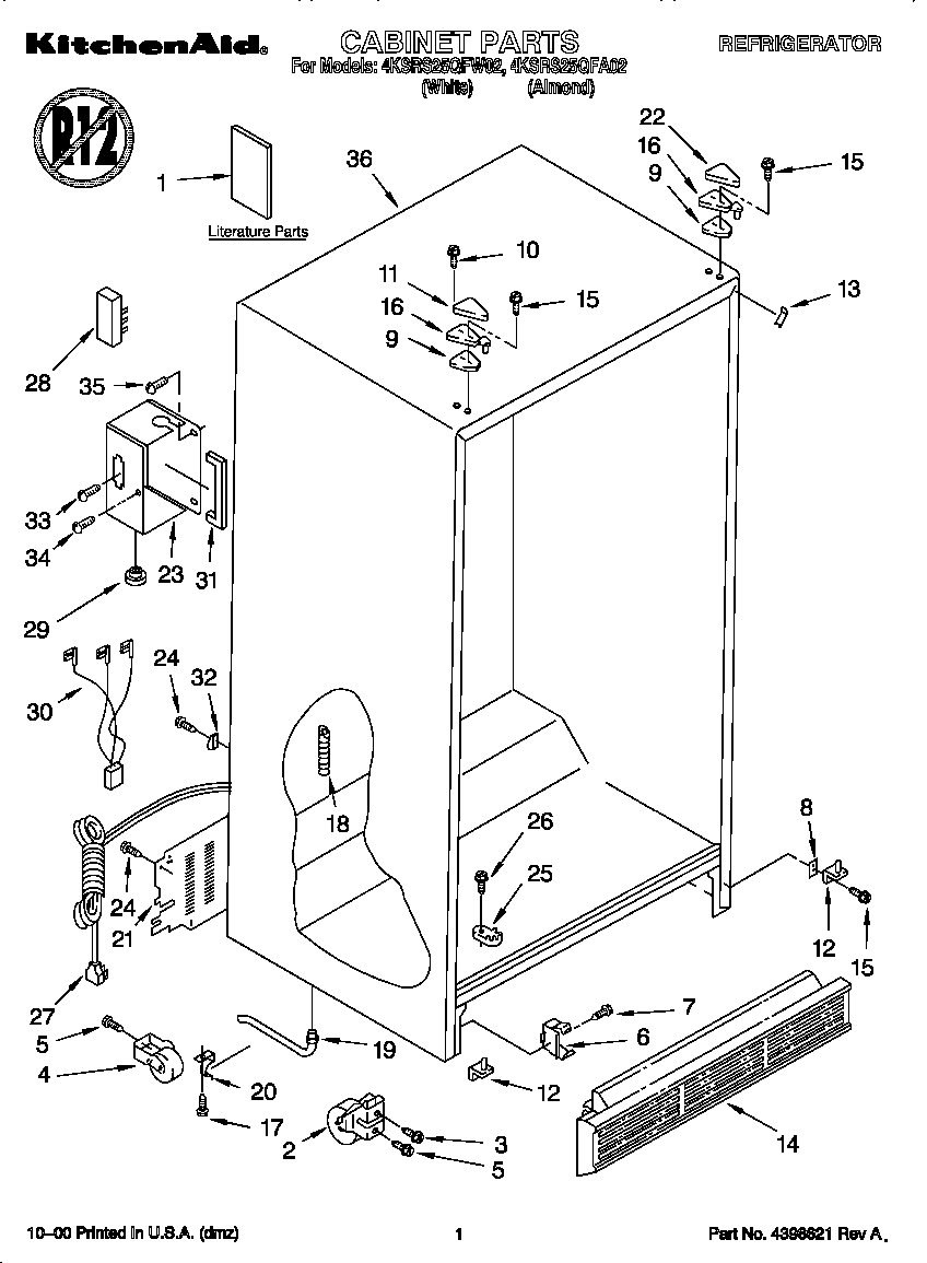 KitchenAid 4KSRS25QFW02 cabinet diagram