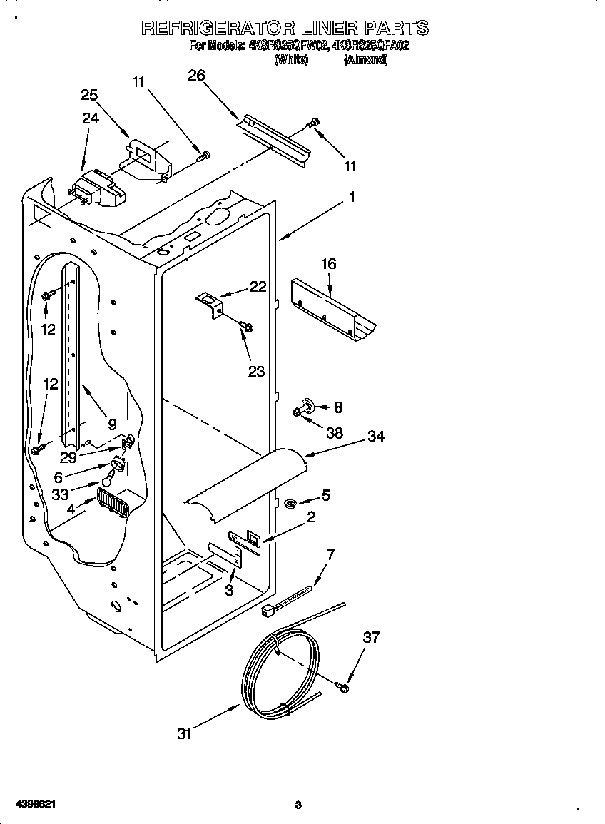 KitchenAid 4KSRS25QFW02 refrigerator liner diagram