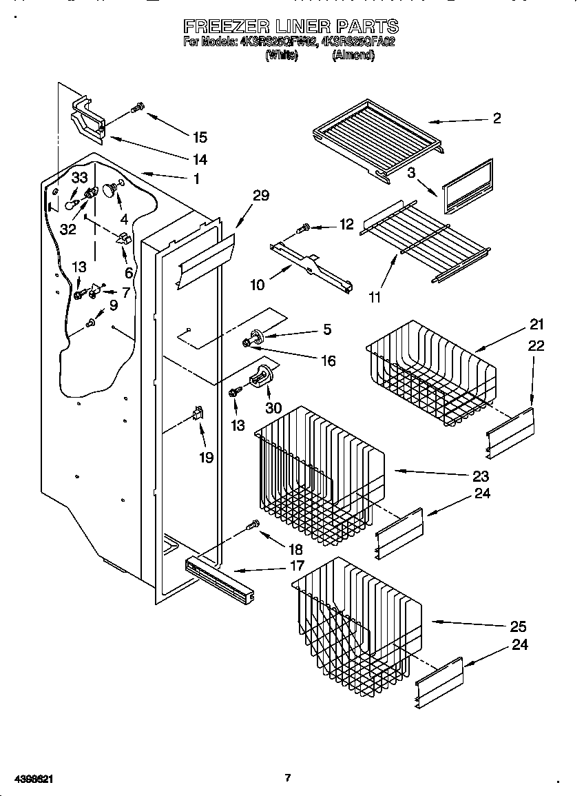 KitchenAid 4KSRS25QFW02 freezer liner diagram