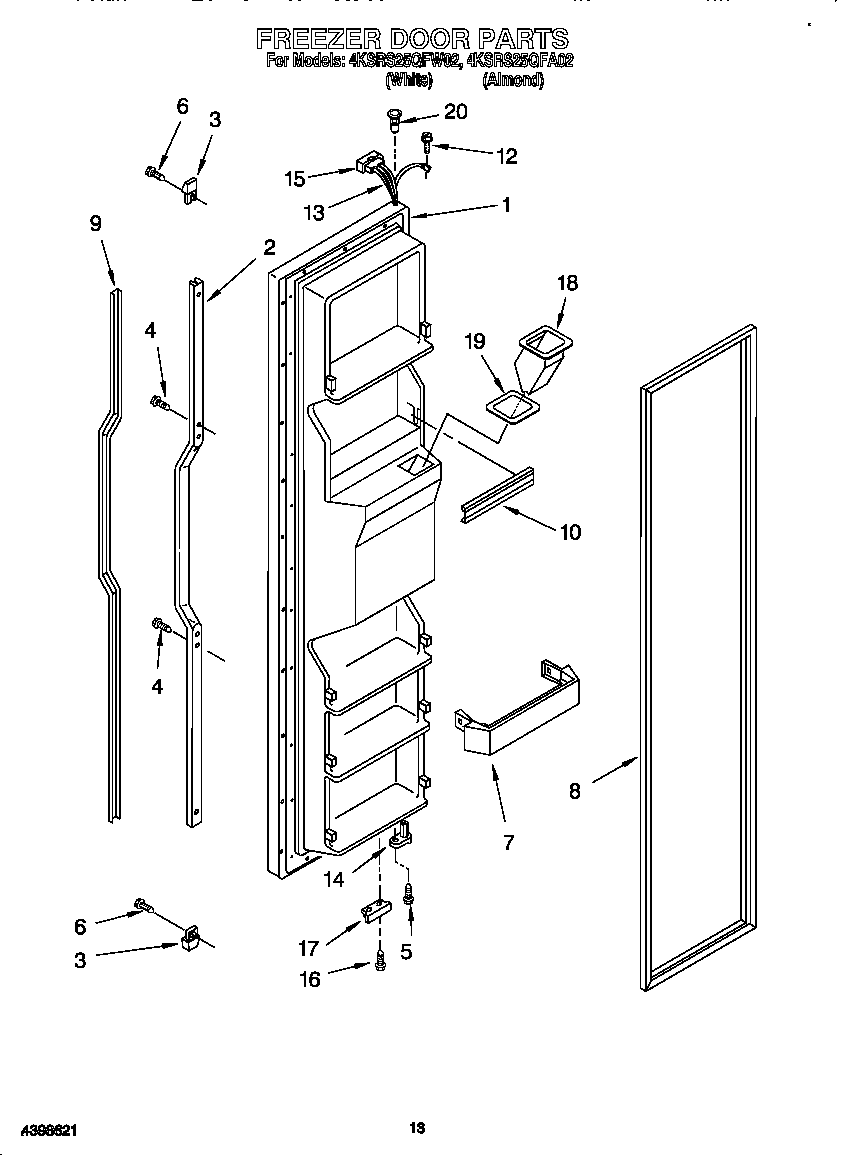 KitchenAid 4KSRS25QFW02 freezer door diagram