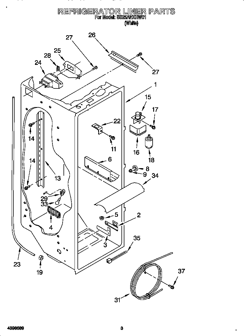 Kirkland SS25AEXHW01 refrigerator liner diagram