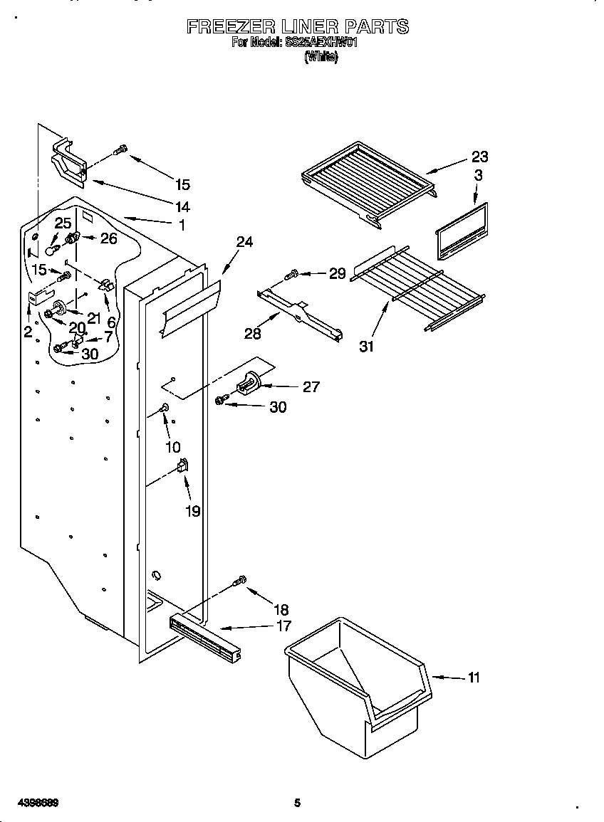 Kirkland SS25AEXHW01 freezer liner diagram