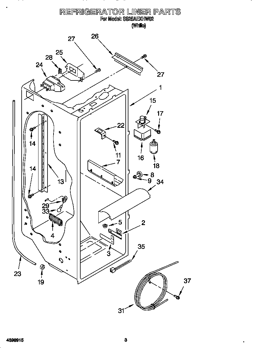 Kirkland SS25AEXHW02 refrigerator liner diagram