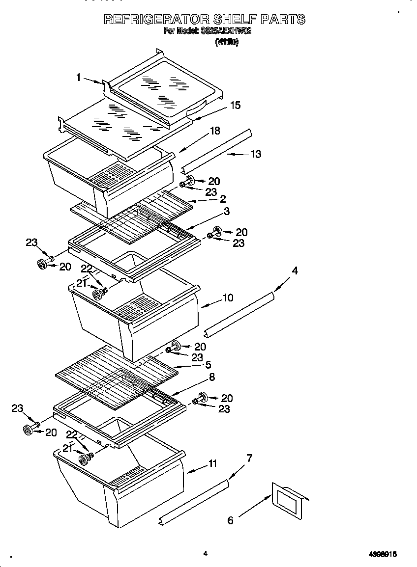 Kirkland SS25AEXHW02 refrigerator shelf diagram