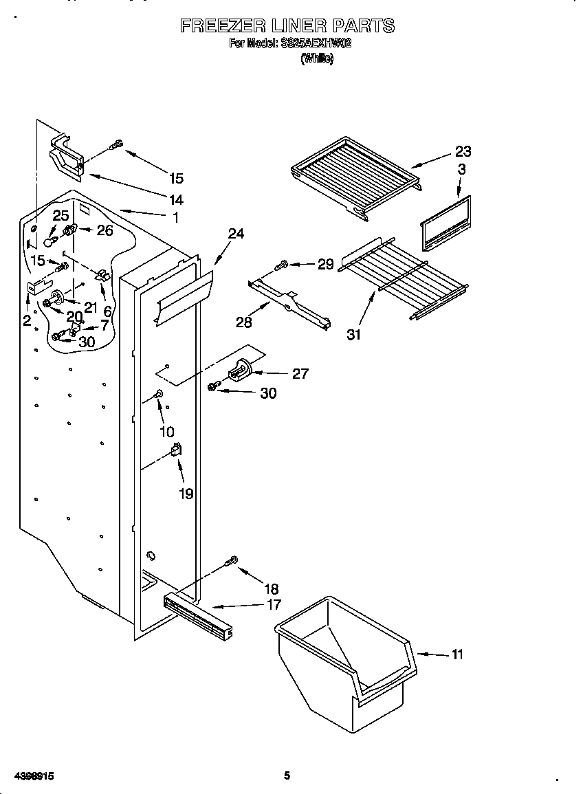 Kirkland SS25AEXHW02 freezer liner diagram