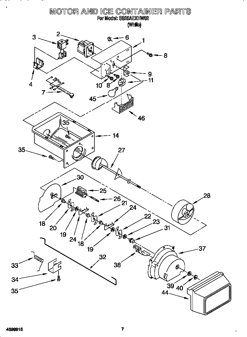 Kirkland SS25AEXHW02 motor and ice container diagram