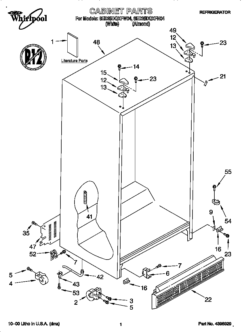 Whirlpool 8ED25DQXFW04 cabinet diagram