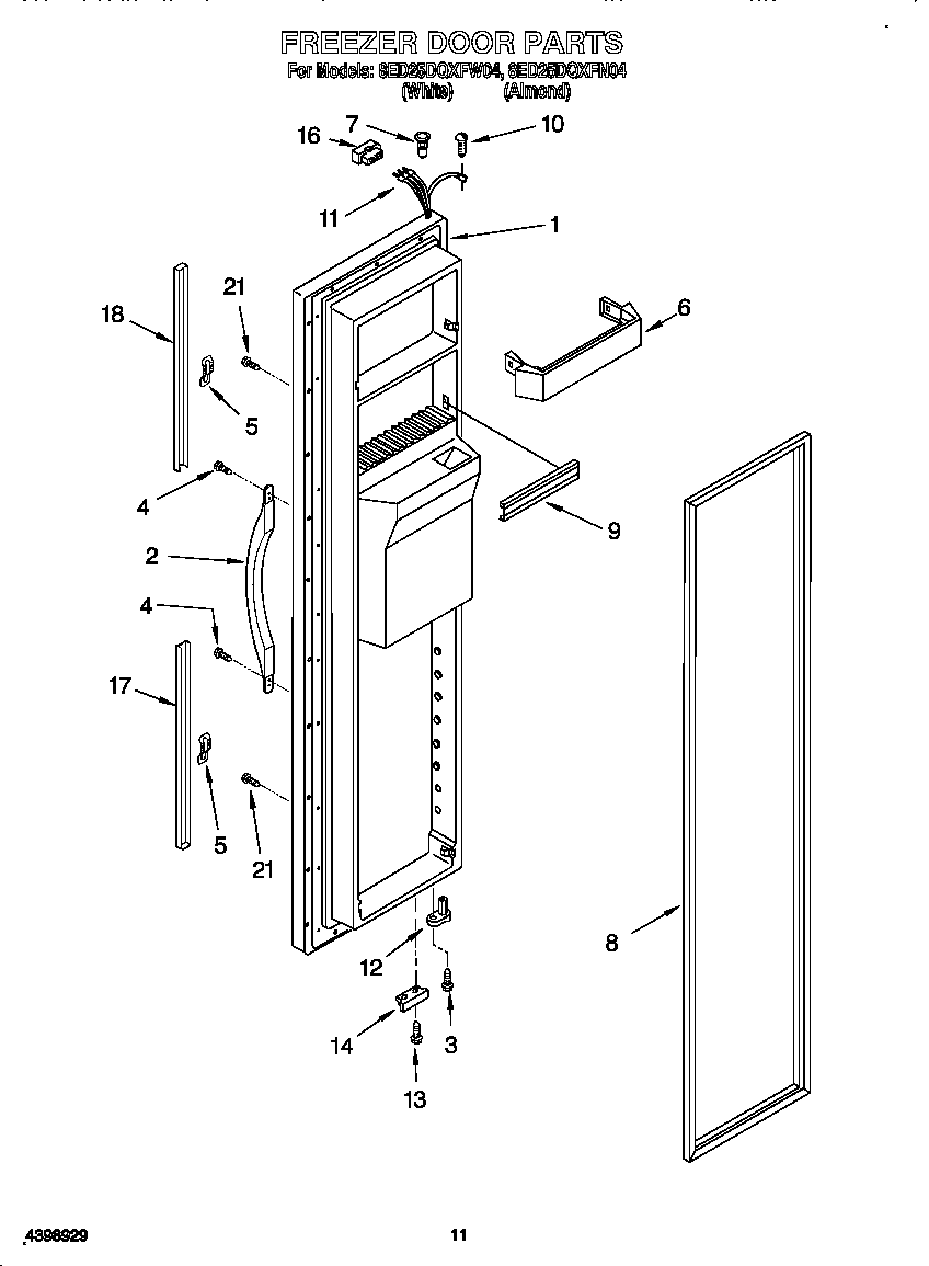 Whirlpool 8ED25DQXFW04 freezer door diagram