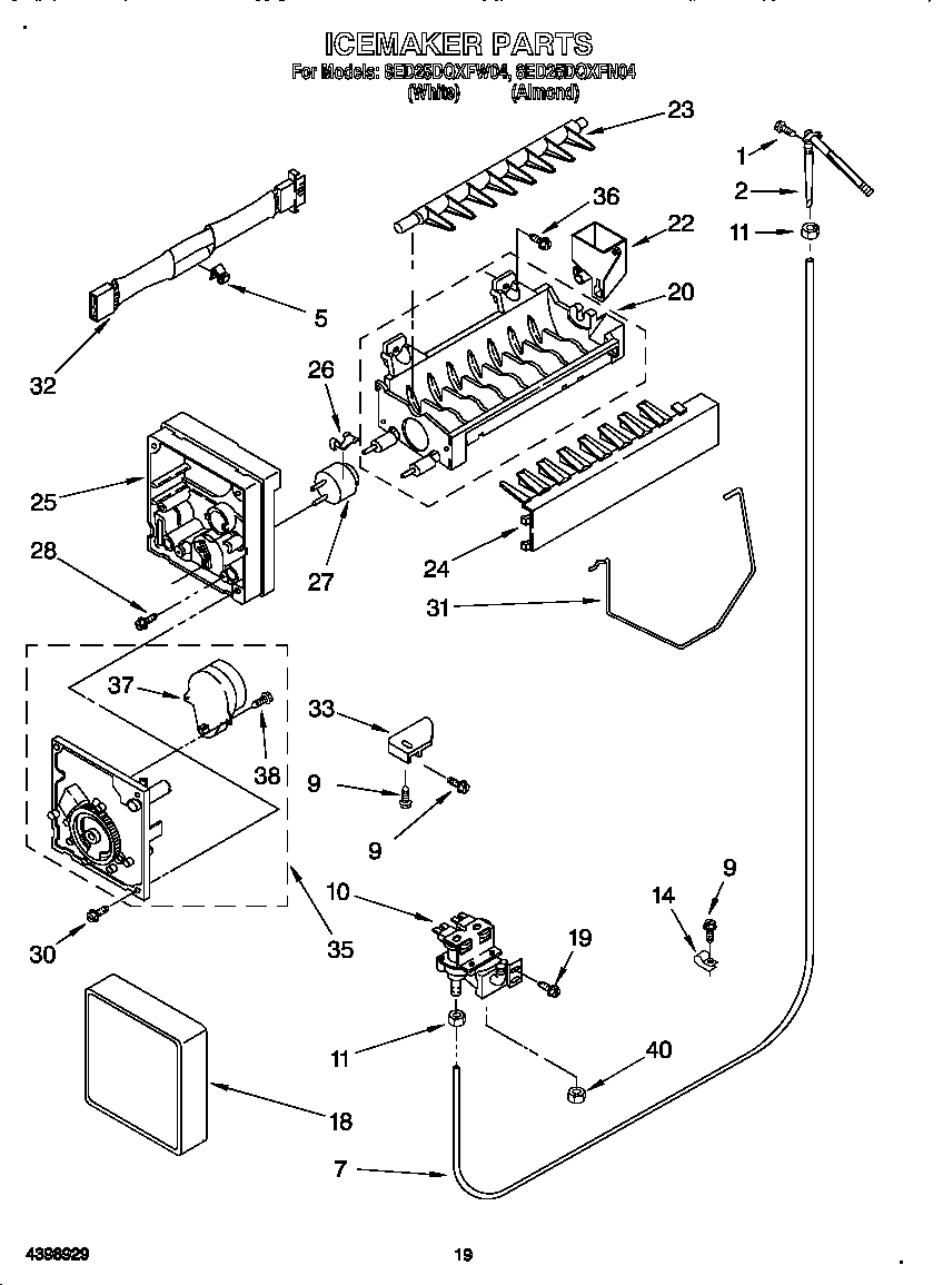 Whirlpool 8ED25DQXFW04 ice maker diagram