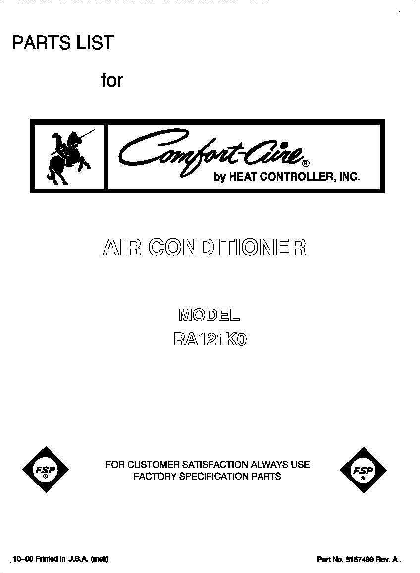 Whirlpool RA121K0 front cover diagram
