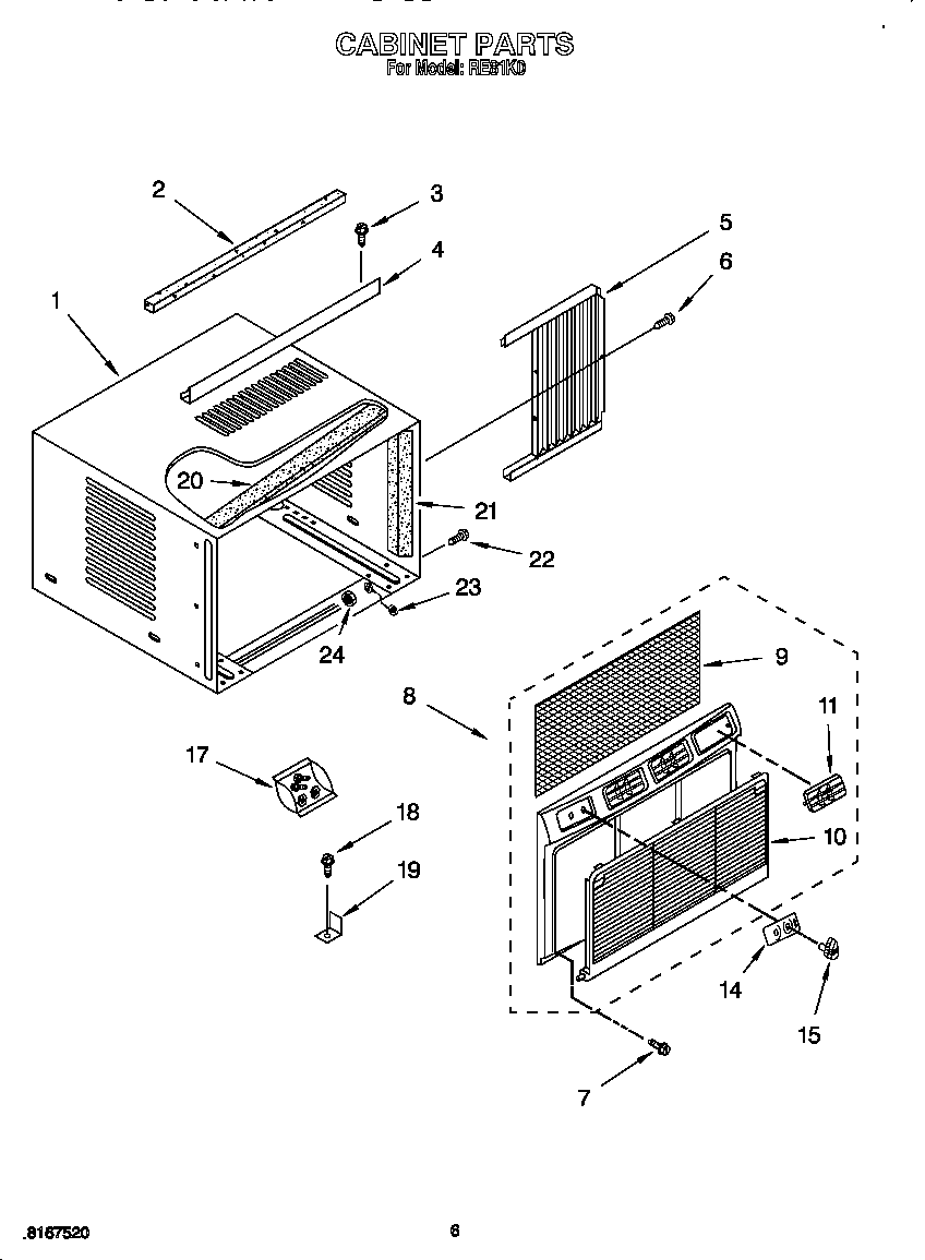 Whirlpool RE81K0 cabinet diagram