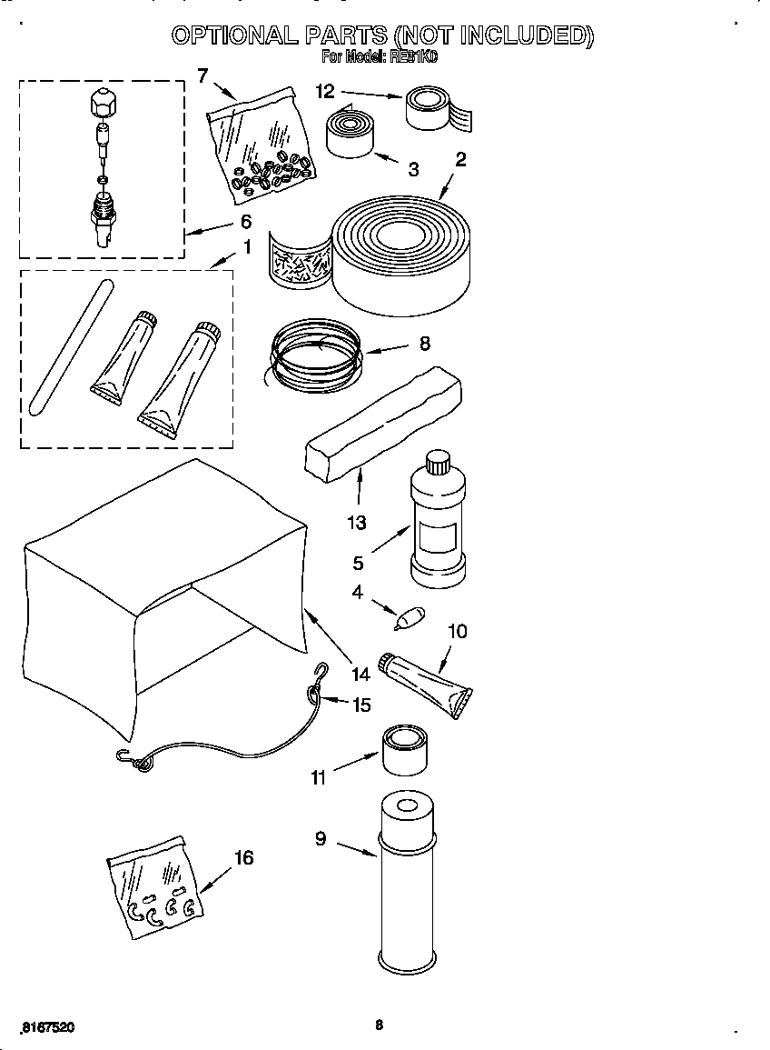 Whirlpool RE81K0 optional parts diagram