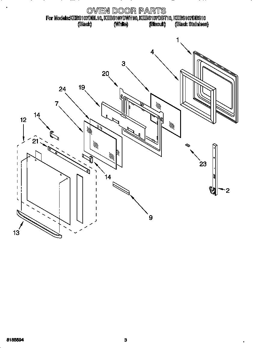 KitchenAid KEBS107DBT10 oven door diagram