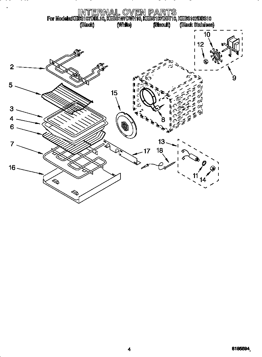 KitchenAid KEBS107DBT10 internal oven diagram